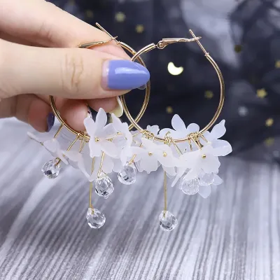 Crystal Flower Water Drop Dangle Earrings 